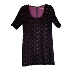 Rebecca Taylor Purple Peekaboo Dress W/ Black Lace Rose Overlay | Size 2